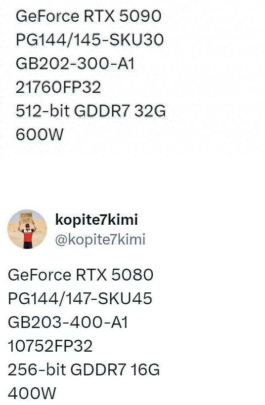 NVIDIA GeForce RTX 5090與5080規格曝光，頂級SKU差距進一步拉大